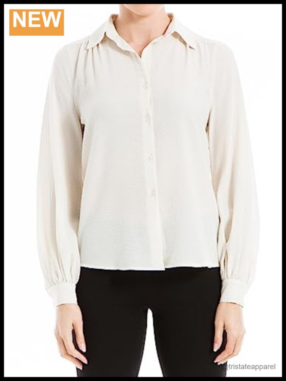 Women's Text Grid Collared Button Front Long Sleeve Blouse